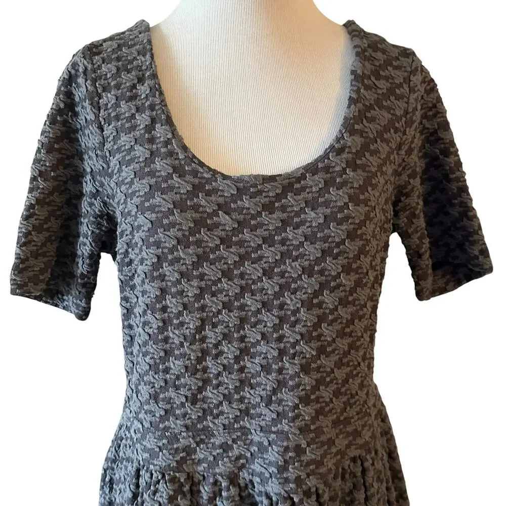 Ganni Athena Dress Womens Large Gray Houndstooth Textured Career Anthropologie